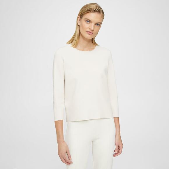 NWT Theory Clean‎ Crew Pullover Wax Compact Crepe Cream Small Minimal Work